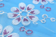 Polyester Mesh Sequin Lace Trim , Petal Embroidered Lace Trims