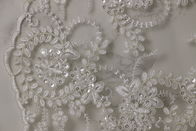 58cm Bridal Lace Fabrics , PET White Sequin Lace Fabric Scalloped Edge
