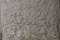 58cm Bridal Lace Fabrics , PET White Sequin Lace Fabric Scalloped Edge