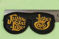 Black Faux Leather Glasses Shape Embroidery Patch With Gold Metallic Threads