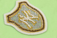 Stylish Silver Gold Metallic Embroidery Badge With White Felt Ground Beads Around For Caps Shoes