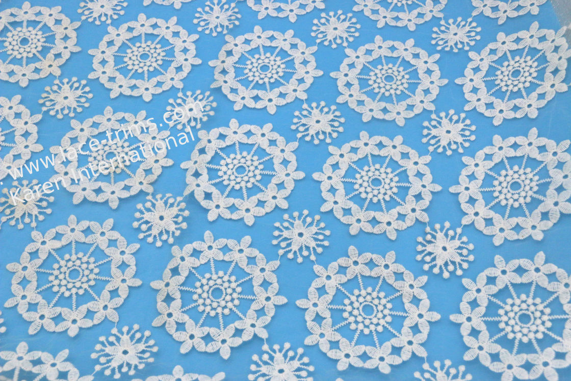 Nylon Mesh Embroidered Allover Lace Fabric With Polyester Yarn Snowflake Style