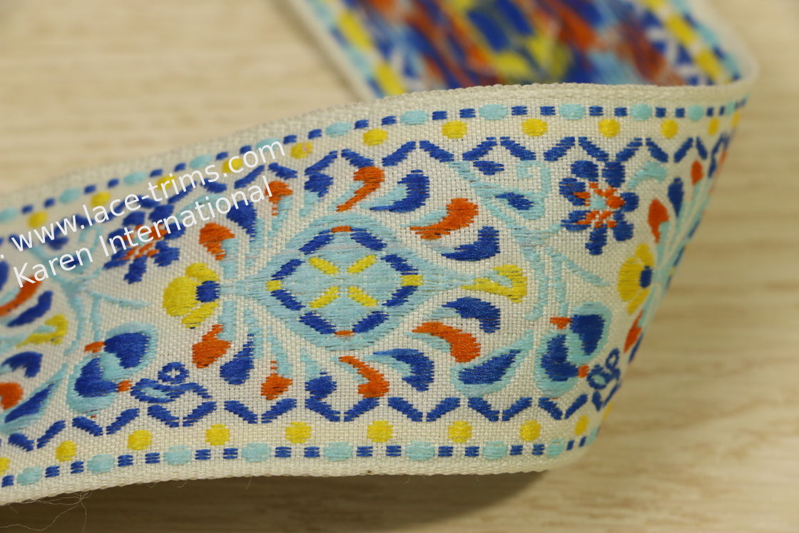Clothing Decorative Woven Tapes Jacquard Webbing 40mm Width Polyester Material