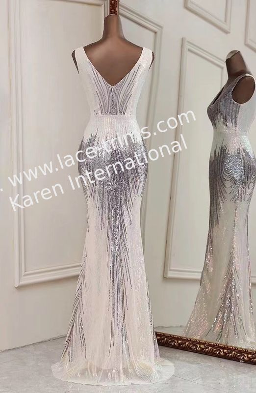 Luminescent White Wedding Lace Fabric Glamorous Glitz With Peacock Tail