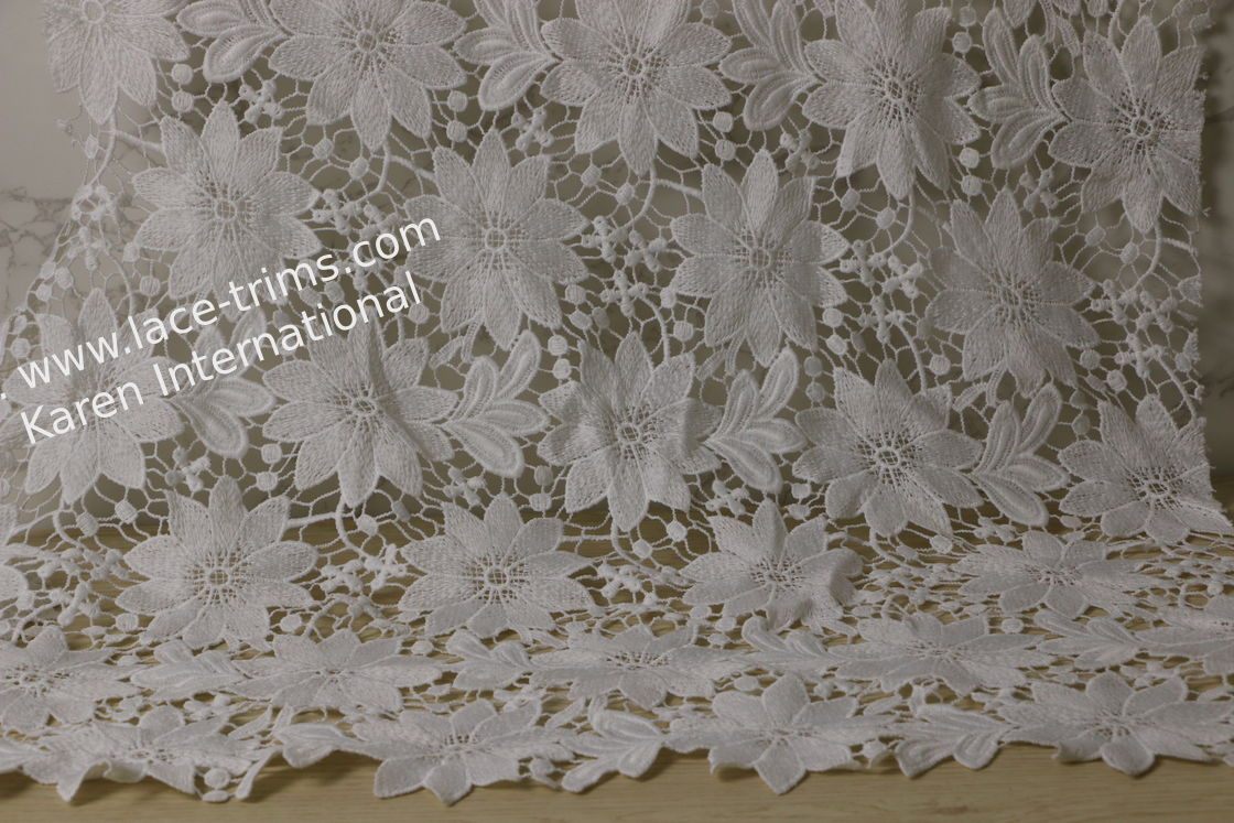Polyester Allover Lace Fabric Peekaboo White Water Soluble Botanical Chemical