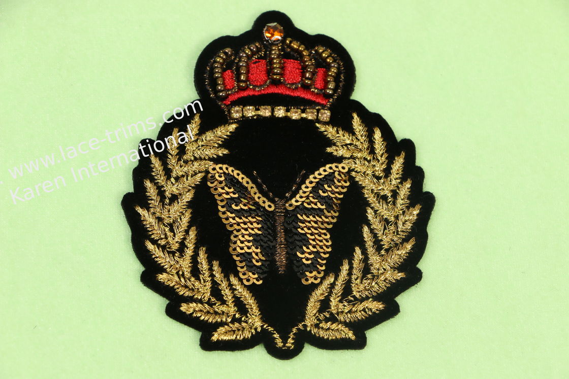 High Class Gold Silver Metallic Crown Patch With Rhinestone On Velveteen For Jeans Jacket