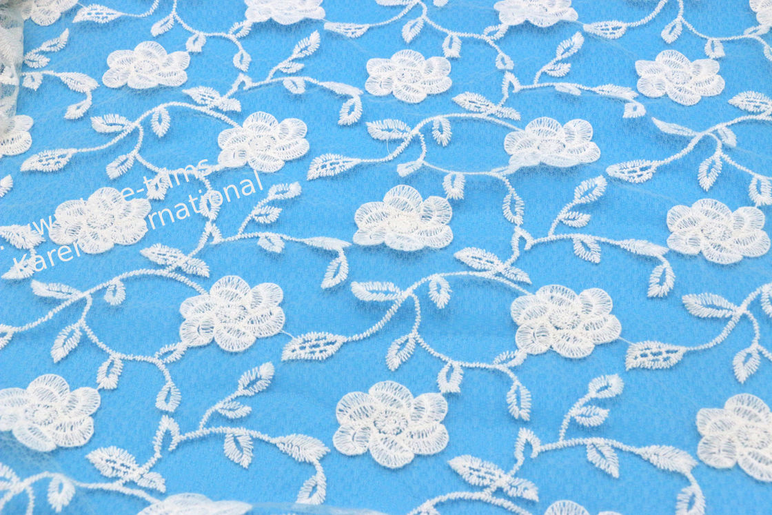 Chemical Diamond Mesh Allover Lace Fabric With Polyester Yarn Flora Style